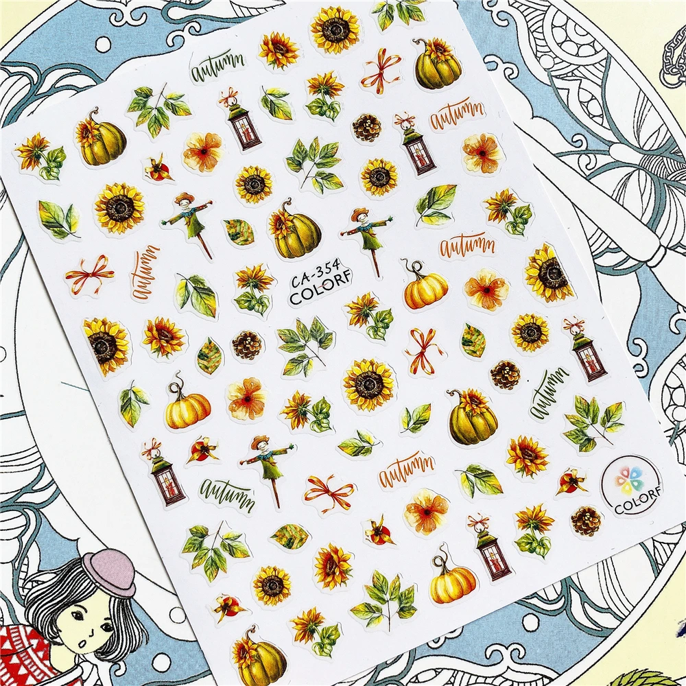 

CA-077 CA-348 CA-354 Falling autumn leaves 3D Back glue Nail Art Stickers Decals Sliders Nail ornament decoration
