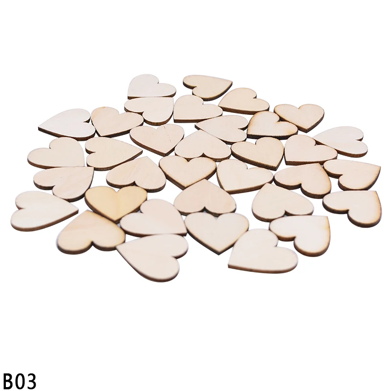 B03-50PCS-3CM Много размеров, натуральное дерево, ажурное сердце, полое сердце, украшения, сделай сам, искусство, ремесла, свадебные украшения, аксессуары для рисования - Цвет: B03-50PCS-3CM