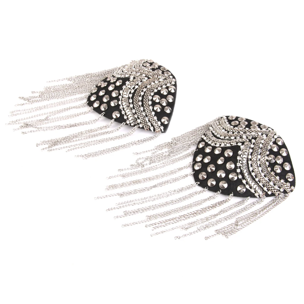 Punk Rock Tassel Chain Rivet Stud Shoulder Pad Array Badge Brooch 1 Pair Punk Rock Tassel Chain Rivet Stud Shoulder Pad Array Badge Brooch 1 Pair