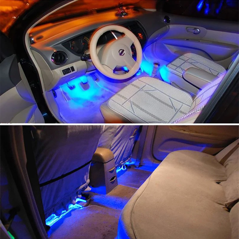 1 комплект светодиодный автомобильный интерьерный атмосферный светильник s декоративная лампа синяя подошва окружающий светильник светодиодный светильник для ног светильник s для автомобиля аксессуары
