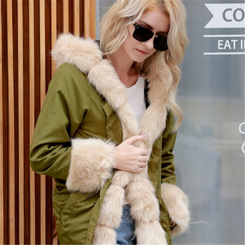 Женская парка с капюшоном и мехом норки теплая Толстая хлопковая куртка из