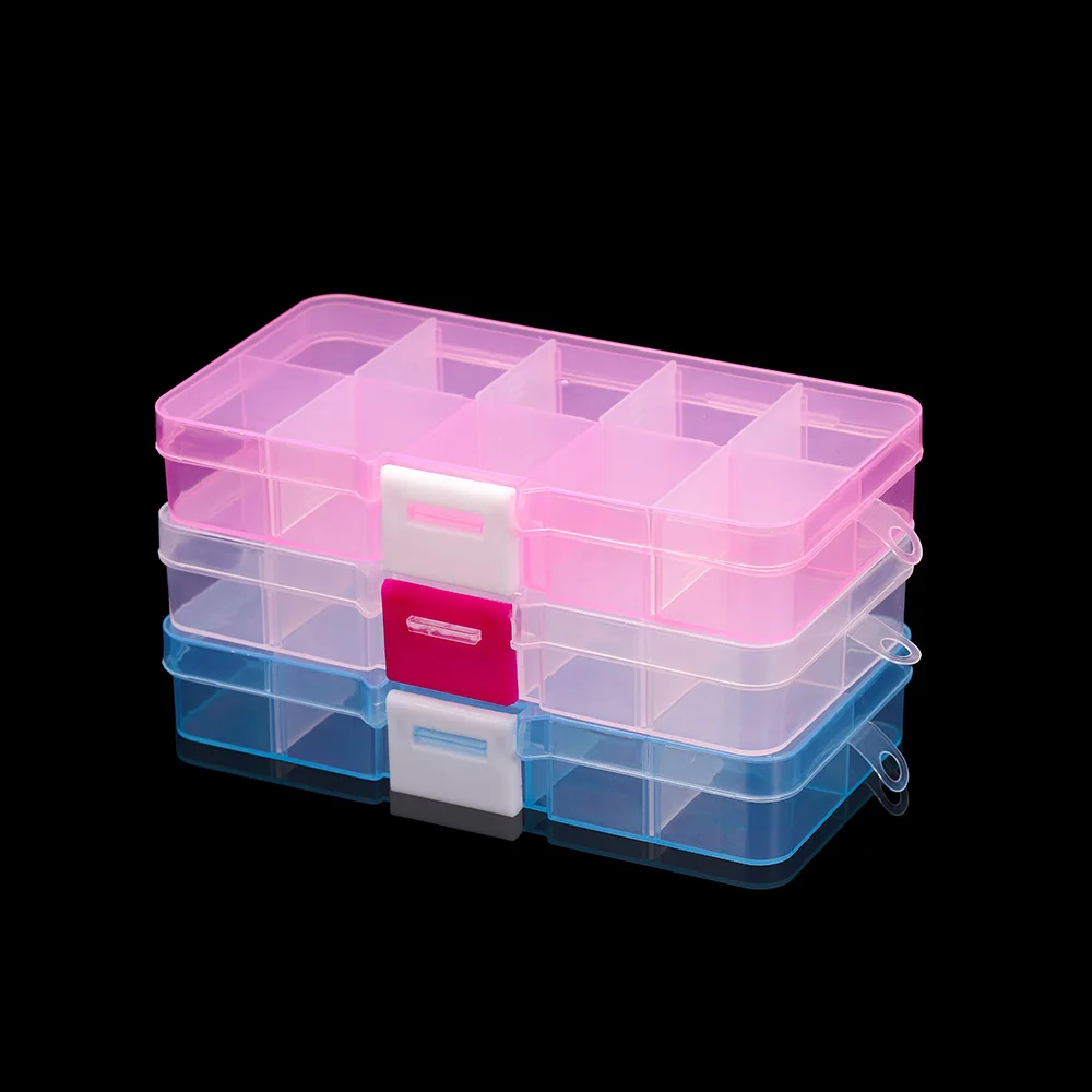10 Slots Adjustable Plastic Rectangle Transparent Storage Box Craft Organizer Handcraft Jewelry Container