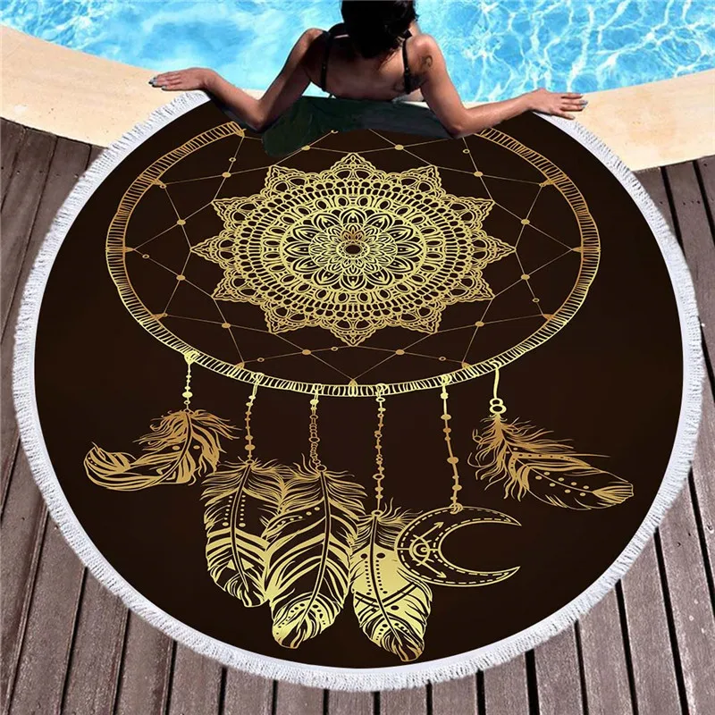 Boho Лето Ловец снов круглое пляжное полотенце из микрофибры кисточка в богемском