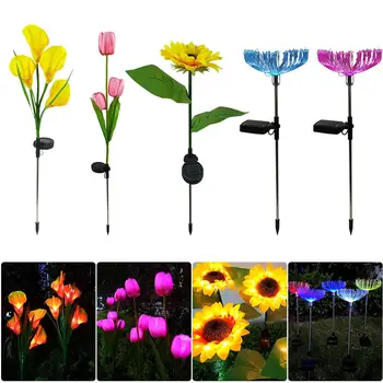 

2pcs Garden Outdoor Lawn Colorful Lighting Lamp Flower Solar LED Light Solar Bollard Light Led Solar Stick Lights