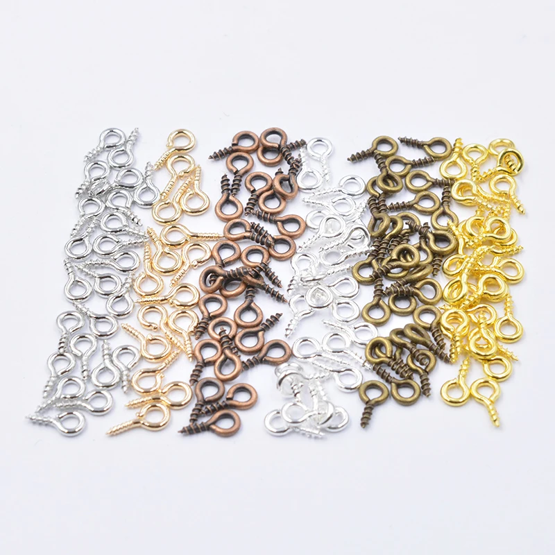 

200pcs Mixed 6 Colors 4*8mm Small Tiny Mini Eye Pins Eyepins Hooks Eyelets Screw Threaded Clasps Hooks BeadsFor Jewelry Making