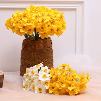 

3pcs Artificial Daffodil Bouquet Fake Floral Decor Home Office Silk Cloth Daffodil Bouquet Ornament, Yellow