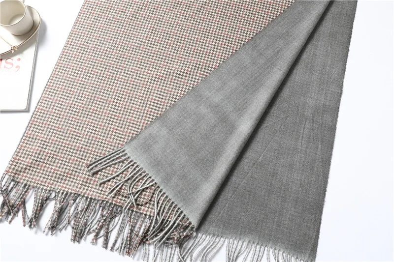 Brand Designer Cashmere Scarf Women Winter Neck Warm Scarves Two-sided Tassels Blanket Solid Plaid Pashmina Thick Shawls Wraps
