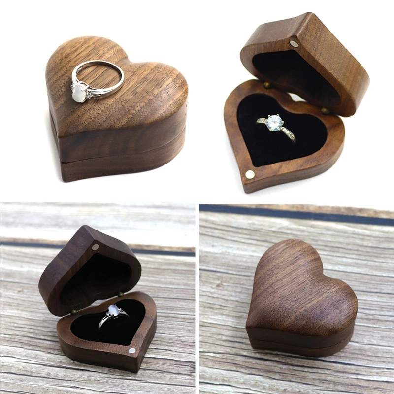Unisex Small Thin Wooden Engagement Ring Box Flat Ring Box for Proposal