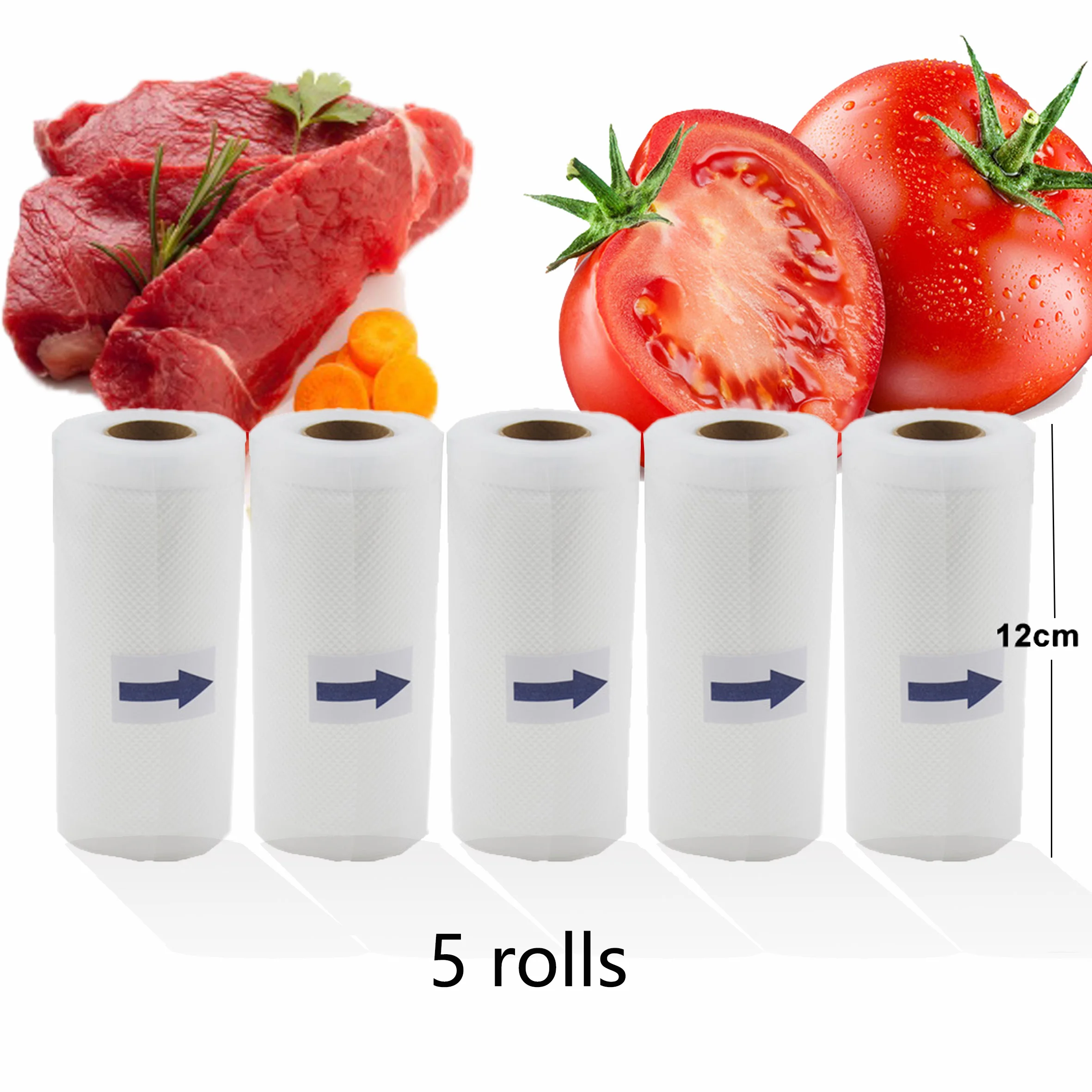 12cm 5 рулонов/лот вакуумный упаковщик для пищевых продуктов, вакуумные пакеты для хранения, вакуумные пакеты 5 размеров для кухонного вакуумного упаковщика, чтобы сохранить продукты свежими - Цвет: 12cm