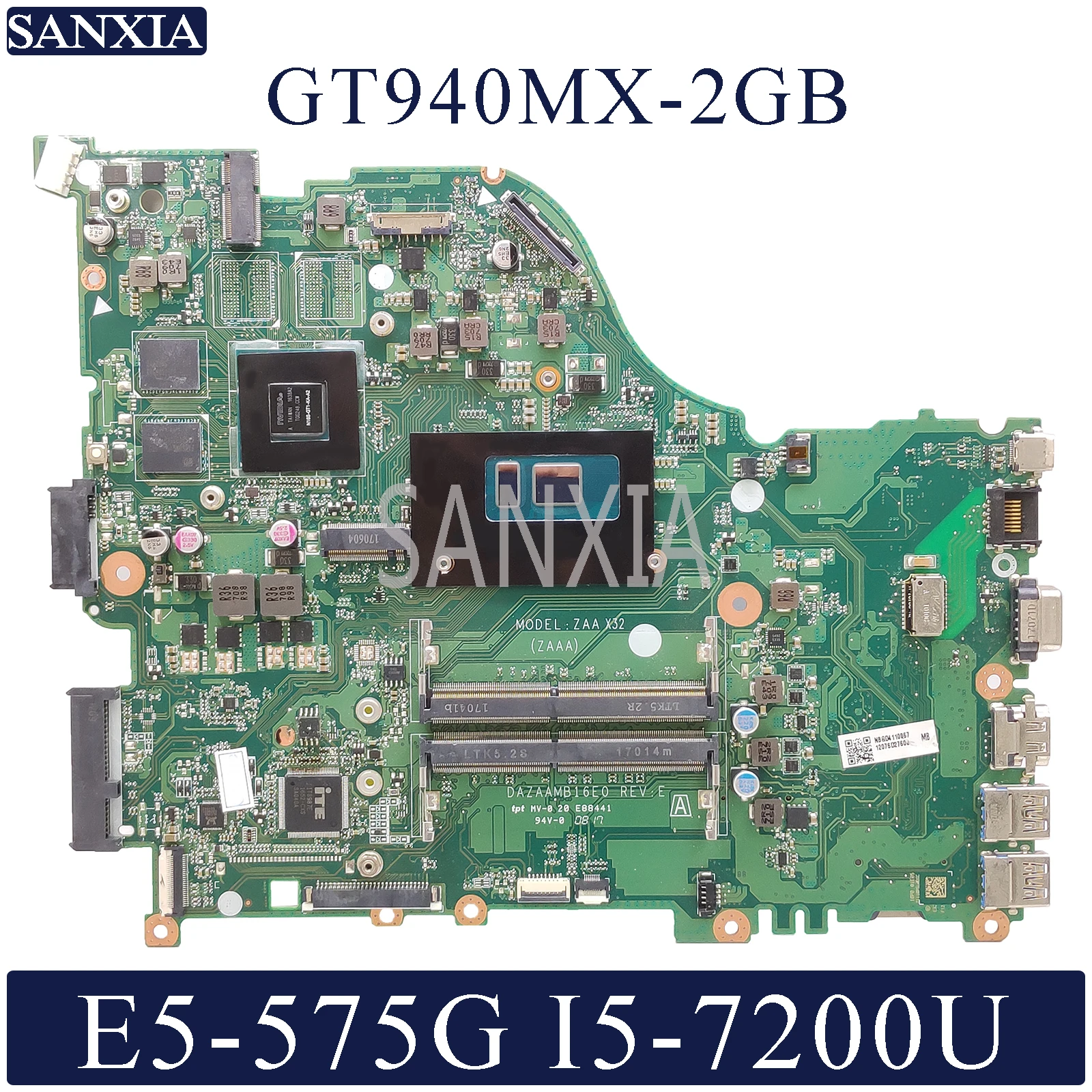 

KEFU DAZAAMB16E0 Laptop motherboard for Acer Aspire E5-575G original mainboard I5-7200U GT940MX