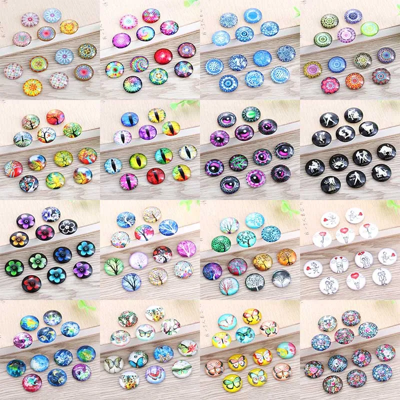

50pcs/Lot MIxed Colorful Fashion Photo Glass Cabochons Mixed Color Cabochons For Bracelet earrings necklace Bases Settings