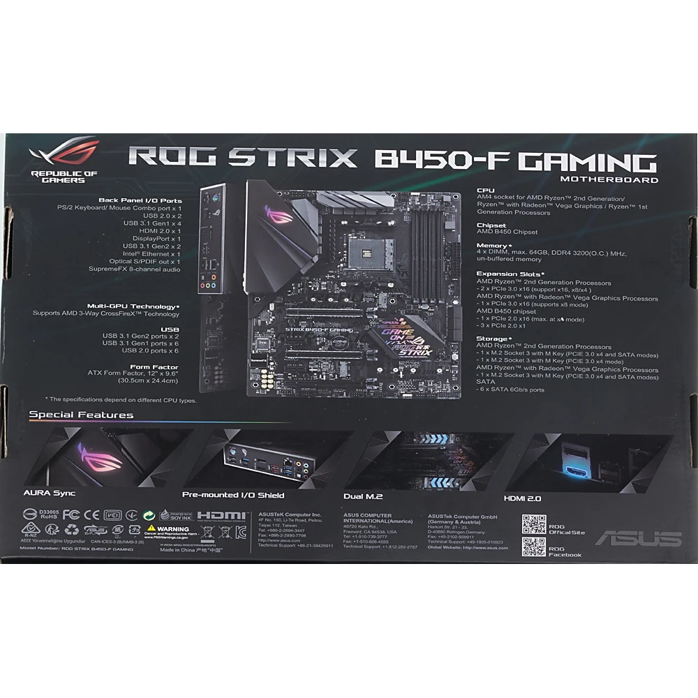 Материнская плата Asus ROG STRIX B450-F GAMING Soc-AM4 AMD B450 4xDDR4 ATX AC`97 8ch(7.1) GbLAN RAID