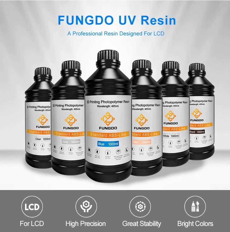 FUNGDO 3D Printer Resin  Standard ABS-like 3D Material Photopolymer 405nm UV light Sensitive  for  LCD 3D Printer 1000g/500g