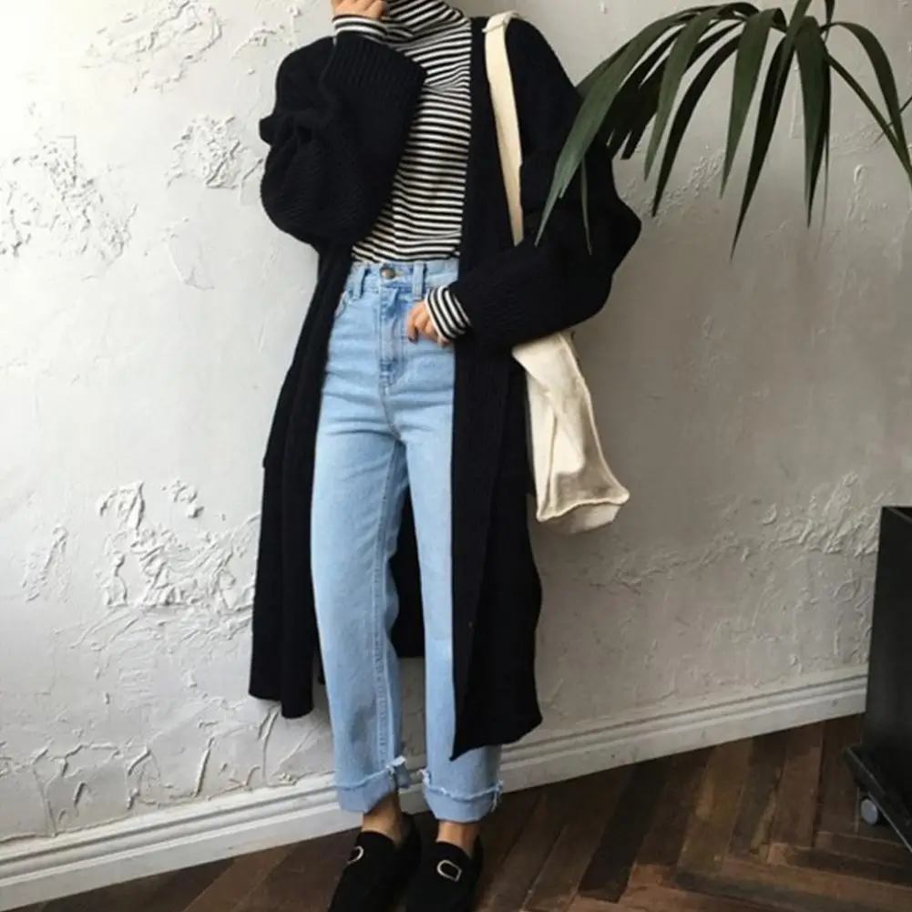 Yfashion Для женщин пальто милые осень-зима свитеры для женщин в стиле ретро с длинным рукавом однотонные Цвет свободный Женский вязаный свитер пальто Для женщин Топ