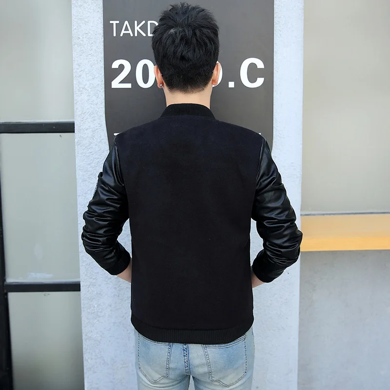 

Hot Selling 2016 Spring Clothing New Style Men'S Wear Casual Jacket Men's Hot Selling Joint Leather Sleeve Woolen Not Balling up