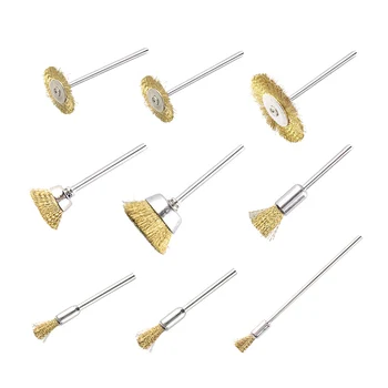 

9pcs Brass Wire Wheel Brushes with 3mm Shank Set Kit Electric Mini Drill Grinder Rotary Tools Polishing Accessories for Dremel