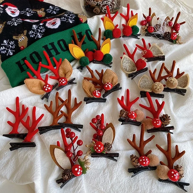 

2pcs Antlers Christmas Cute Hair Clips Elk Ears Fawn Clip Hairpins Festival Snowman Santa Claus Moose Headwear Hair Accessories