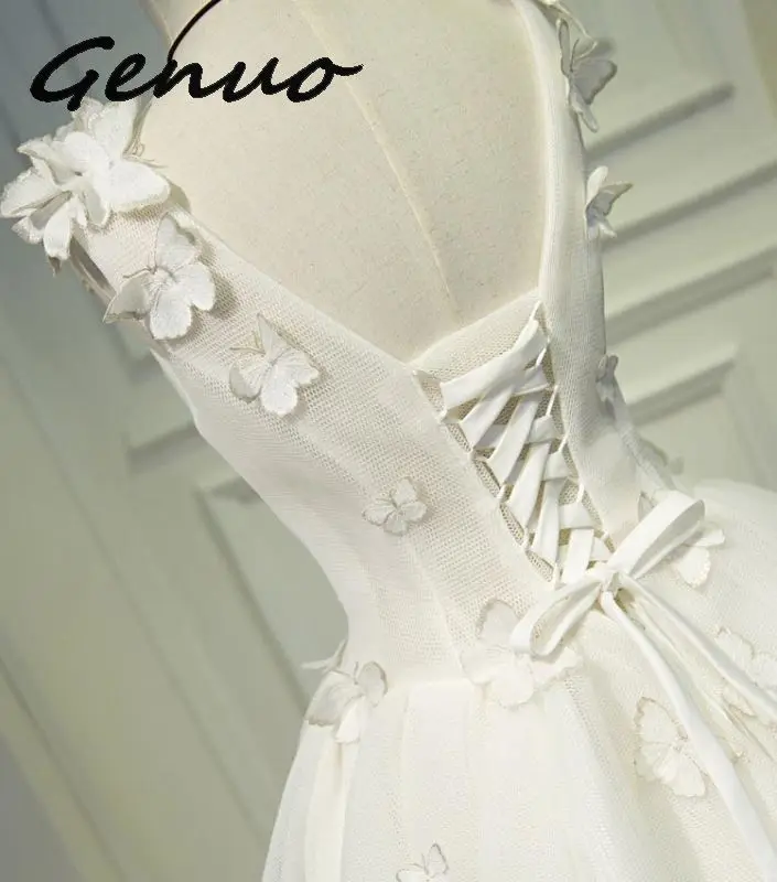 Genuo, новинка, элегантное женское голубое Плиссированное бальное платье с v-образным вырезом и 3D бабочкой, вечерние платья, женское официальное платье, платья Vestidos
