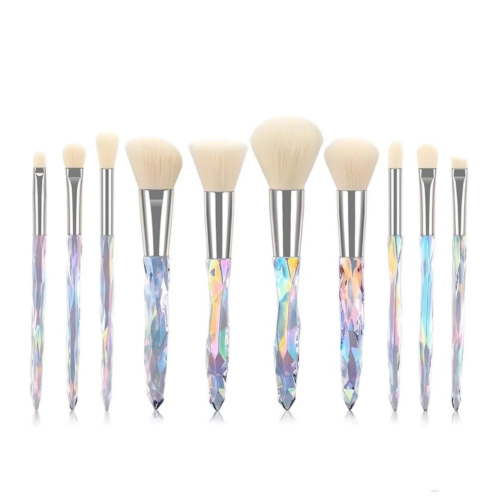 Set Makeup Brushes 10 Blending Crystal Powder Blush Eyeshadows Transparent Diamond Handle Fan Shaped Brush Tools | Красота и здоровье