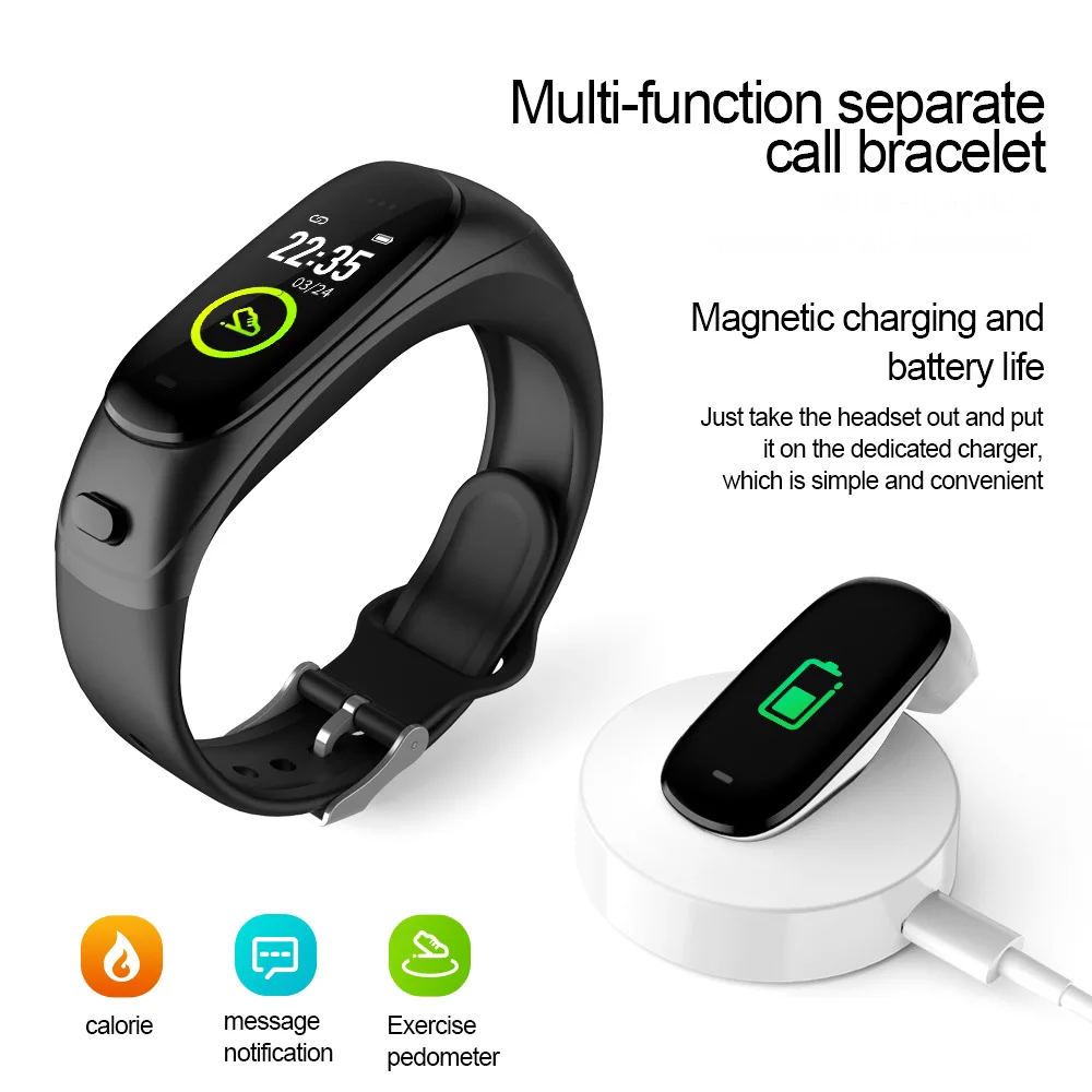Смарт браслет V08Pro со встроенными наушниками и микрофоном умный с Bluetooth 4 0