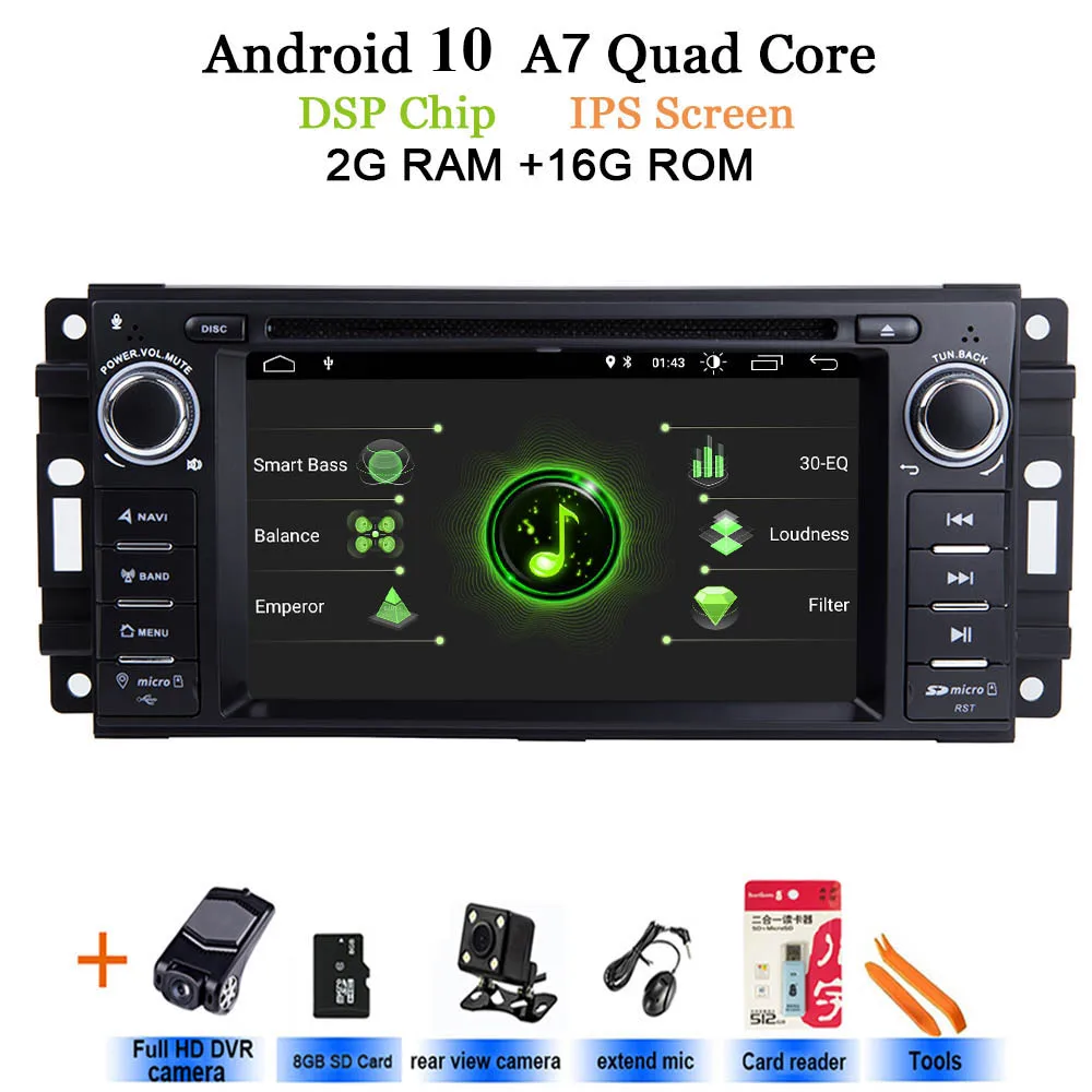 Android 10 для Jeep Cherokee Компас Commander Wrangler/DODGE caliber/Chrysler C300 SWC автомобильный Радио dvd-плеер gps навигация - Цвет: DSP-IPS-2G-Rear-DVR