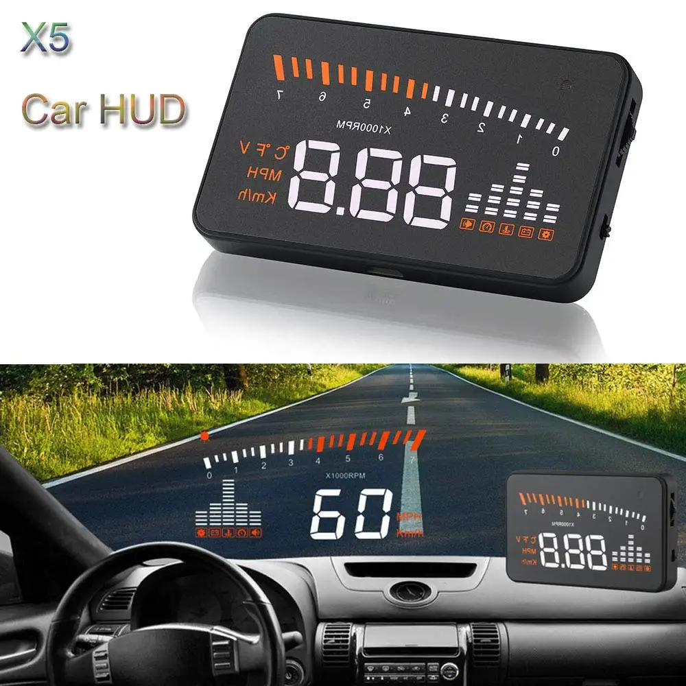 Автомобильный HUD Дисплей X5 автомобильный измеритель скорости OBD2 лобовое стекло