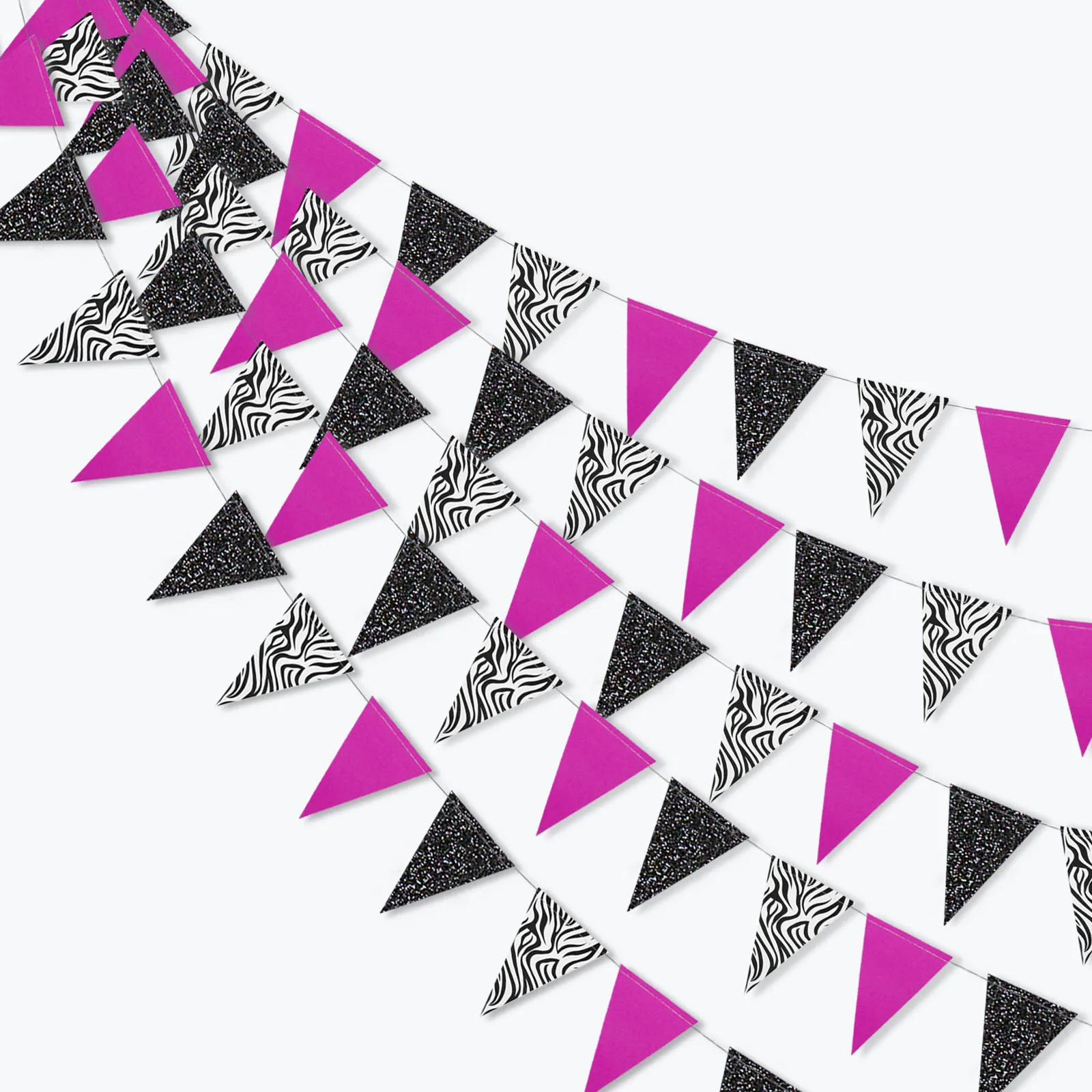10Ft Hot Pink Glitter Black Zebra Print Paper Triangle Circle Garlands Banners Wall Decorations for Birthday Baby Shower Wedding | Дом и сад