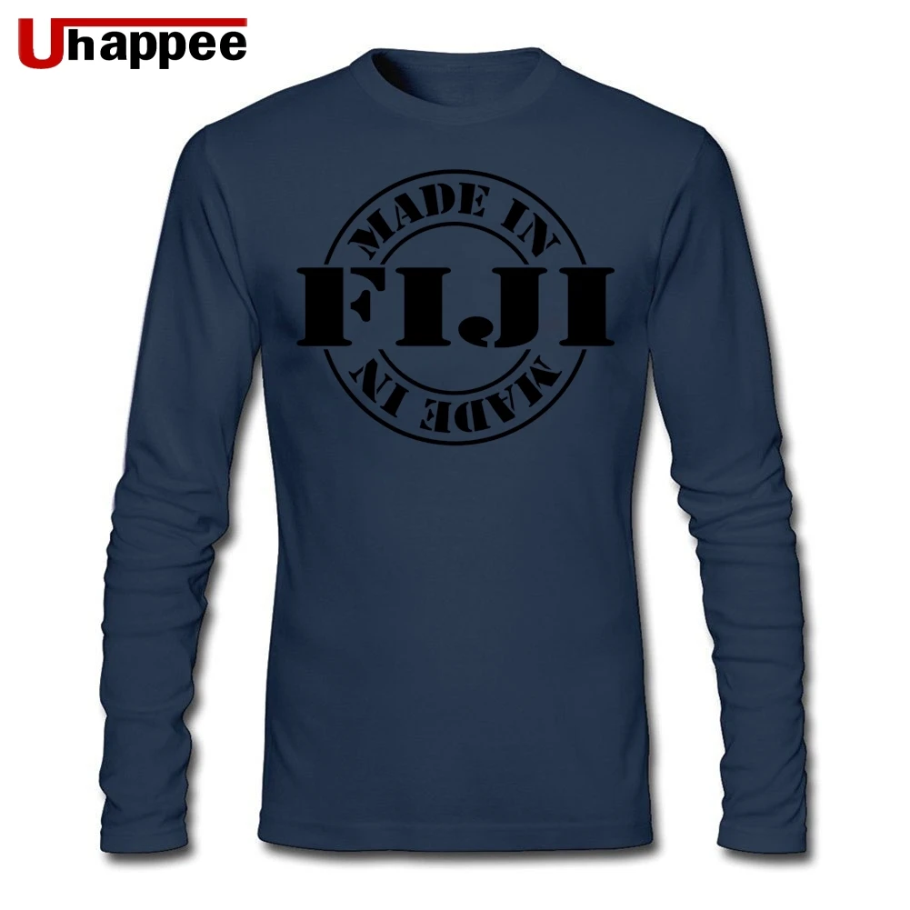 Мужские футболки в стиле хип-хоп с принтом «fiji», подарок на год, мужские хлопковые трусы с круглым вырезом и длинными рукавами, большие размеры - Цвет: Navy