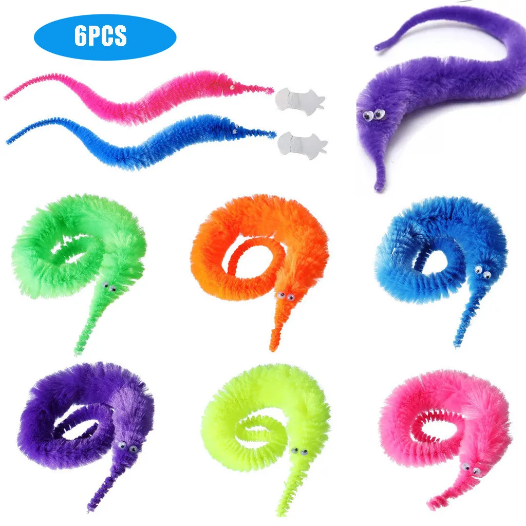 

6 Pieces Magic Wiggly Fuzzy Worm Magic Worm Toys for Party Supplies worm on a string baby girl boy toy