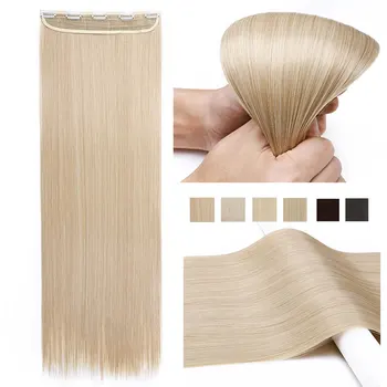 Snoilite Fall to waist Long straight Clip in One Piece Hair Extension One Piece Real Natural hair Synthetic clip Extension hair 2