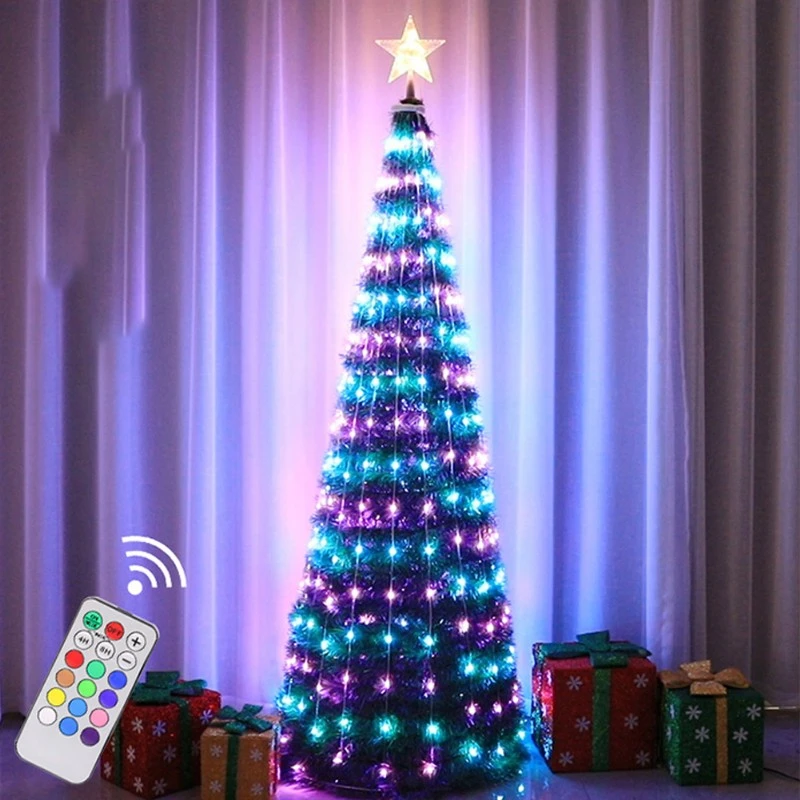 Luz para árvore de natal dobrável, à prova d'água, , 16 tiras, luz led,  árvore com ponto superior da árvore, para decoração de natal, jardim|Árvores|  - AliExpress