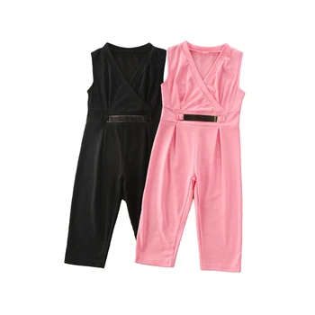 

1-6Y Summer Fashion Infant Baby Girls Rompers Solid Sleeveless V Neck Casual Jumpsuits Overalls 2 Colors