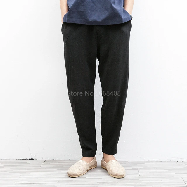 Vska Mens Plus Size Linen Summer Chinese Style Chino Pants Trousers 