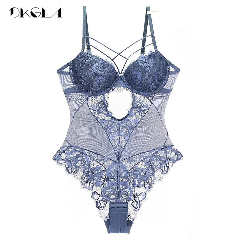 New Fashion Women Jumpsuit Lace Floral Hollow Out White Embroidery Bodysuit Black Sexy Deep V Straps Bodysuits mesh Transparent