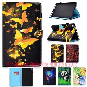

Fashion PU Leather Painted Case For Amazon Kindle Fire HD 8 HD8 2016 2017 Case Cover Funda Stand Elephant Fox Owl Dog Rabbit