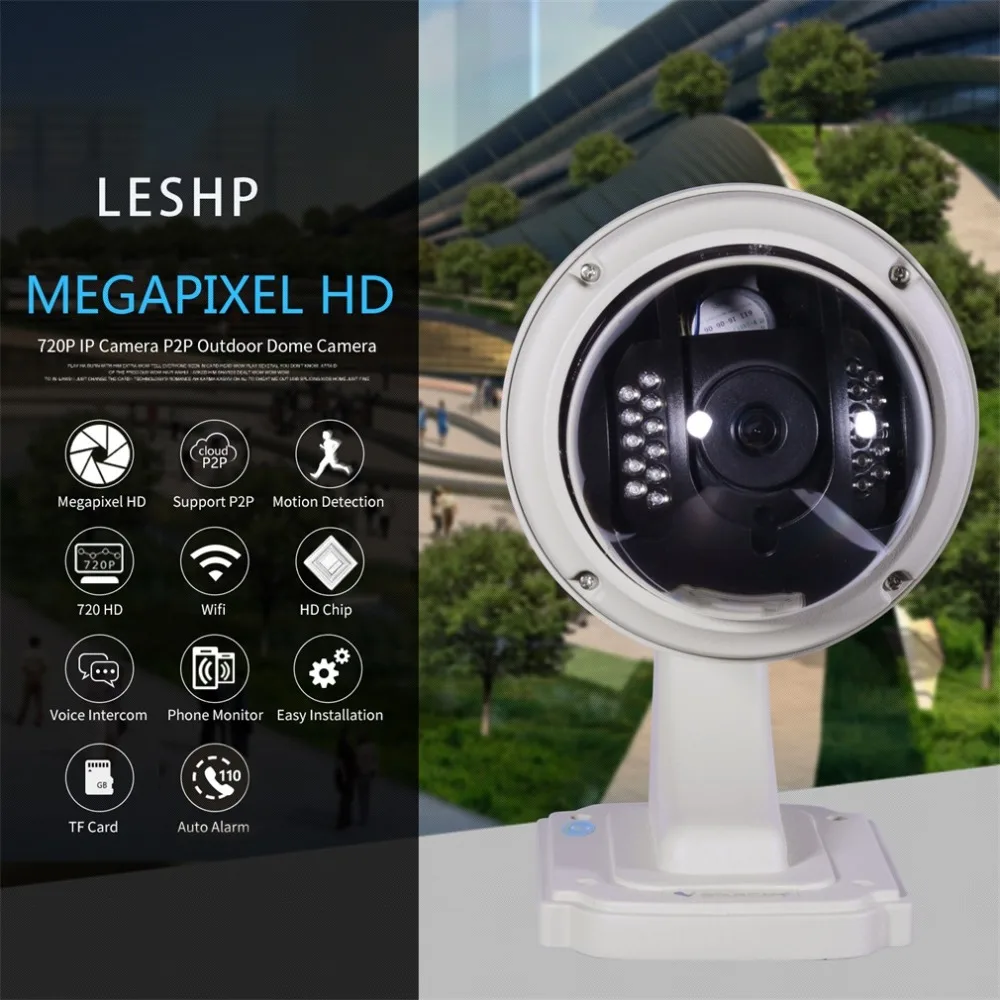 

WiFi 1MP HD 720P Durable IP Camera P2P Plug and Play Outdoor Dome PTZ Wireless Security with Pan/Tilt IR Cut Camera