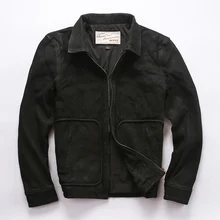 AVFLY Для мужчин Винтаж черный натуральная телячья кожа мотоциклетная кожаная куртка из натуральной коровьей кожи Slim куртки для русской зимы