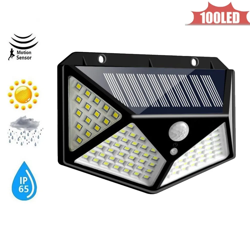 

100 LED Solar Wall Lamp Radar Wave Induction Lighting With 3 Working Modes Remote Control IP65 Waterproof Street Light 4 sided 2