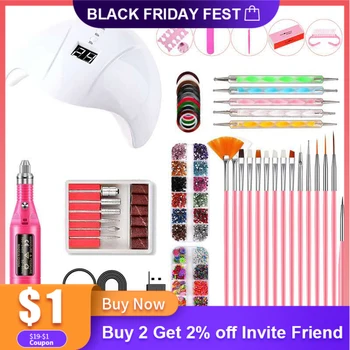 

Manicure Set USB Nail Drill Machine Nail Kit 36W Uv Led Lamp Electric Manicure Handle Painting Pen Brush Decoration Nail Art Kit