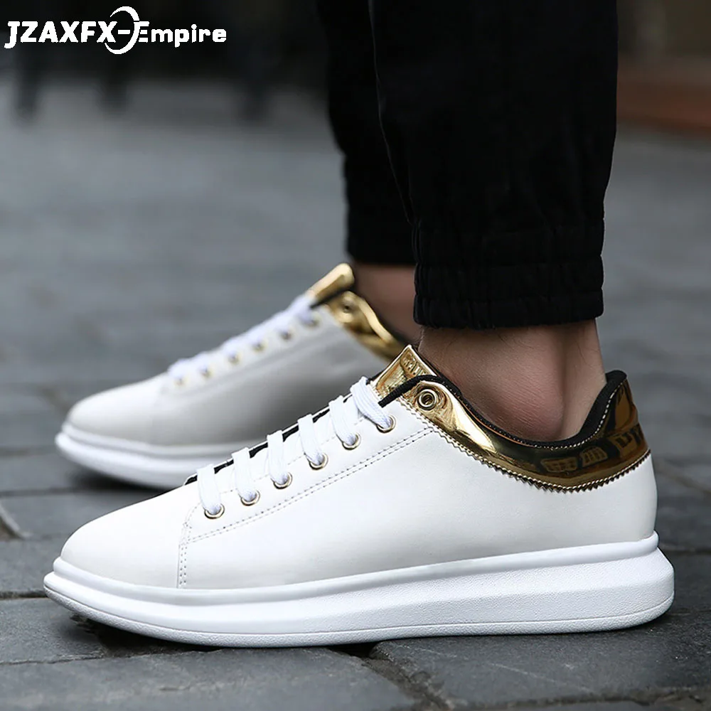 

Men Casual Shoes Golden Color Lace-up Flat Shoes Comfort Low Top White Male Walking Sneakers tenis masculino adulto Shoes