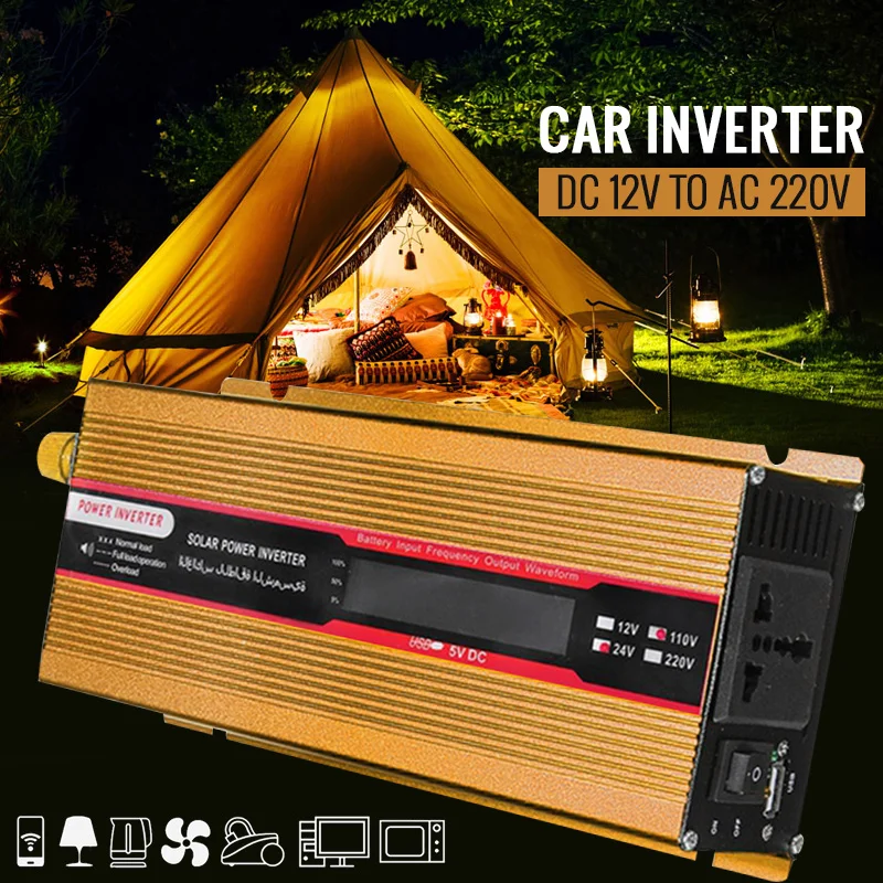 Vehemo конвертер DC12V к AC220V авто инвертор солнечный Мощность Инвертор Трансформатор высокая производительность открытый алюминиевый сплав