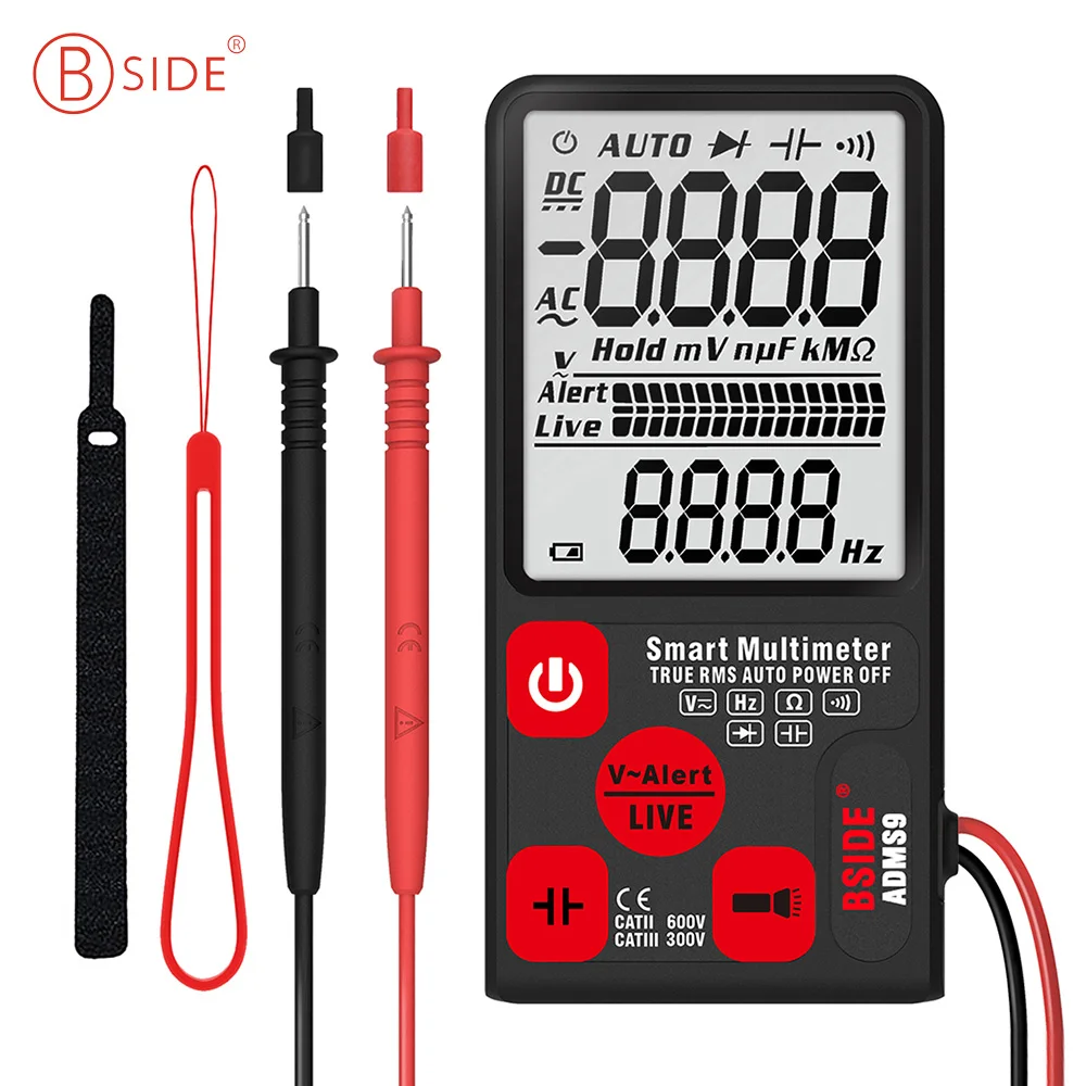 

BSIDE ADMS9/ADMS9CL Ultra-Portable Digital Multimeter Intelligent Screen 3-line AC DC NCV Ohm Hz Tester display