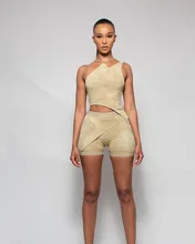 

2021 Summer Velvet Two Piece Set One Shoulder Crop Tank Top And Pants Solid Color Streewear Outfit