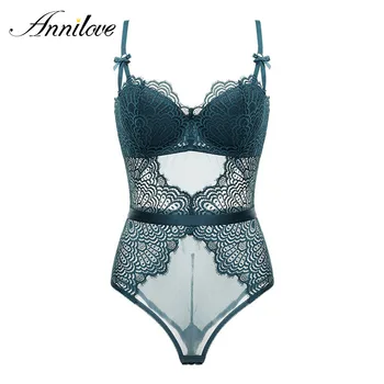 

Annilove Women Sexy Corset Bustier Lace Underwear Elasticity Transparent Straps Bodysuit Sleepwear Lingerie
