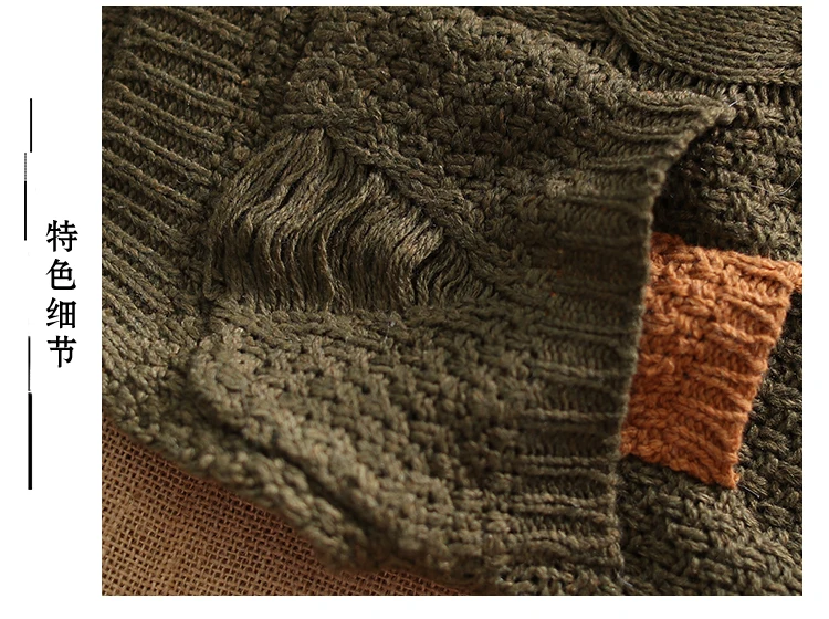 Женский свитер осень зима Ретро свободные вязаные пуловеры новые женские топы v-образный вырез с длинным рукавом Карманный Повседневный свитер
