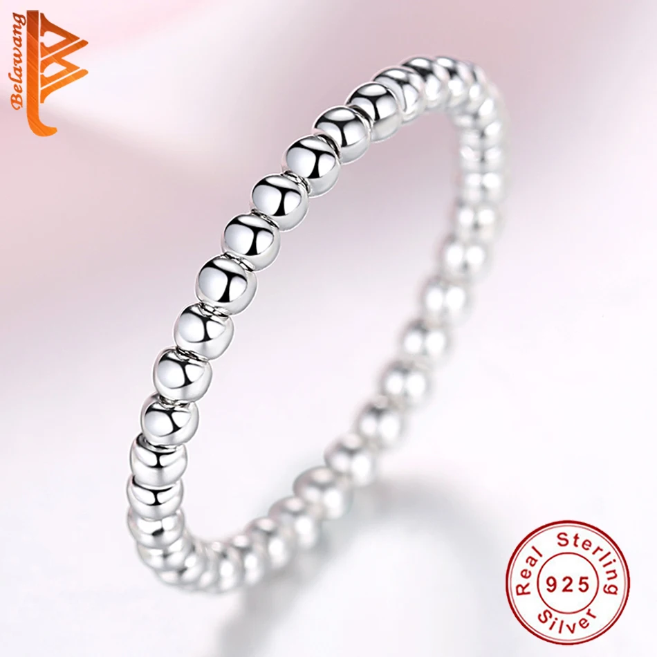 BELAWANG Authentic 925 Sterling Silver Stackable Round Geometric Finger Rings for Women Wedding Original Silver Jewelry