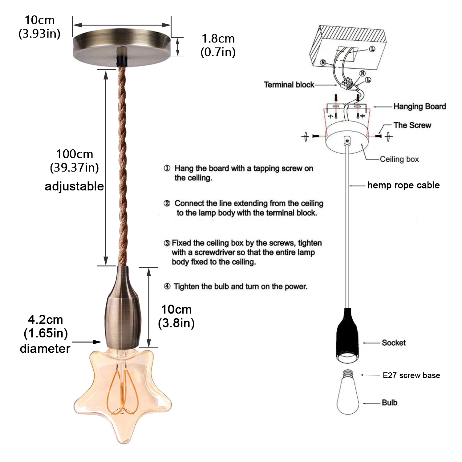 Lamp Base E27 Lamp Holder LED Edison Light Bulb Socket DIY Metal Retro Pendant Fittings