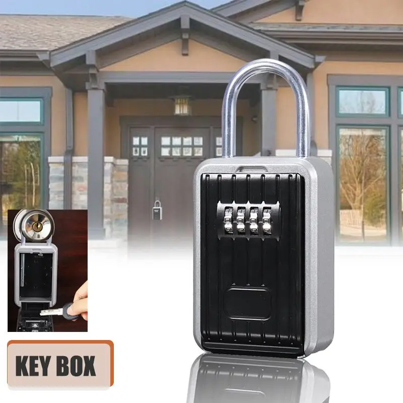 

4 Digit Lock Outdoor Key Safe Box Keys Storage Box Padlock Use Password Lock Aluminum Alloy Keys Hook Security Organizer Boxes