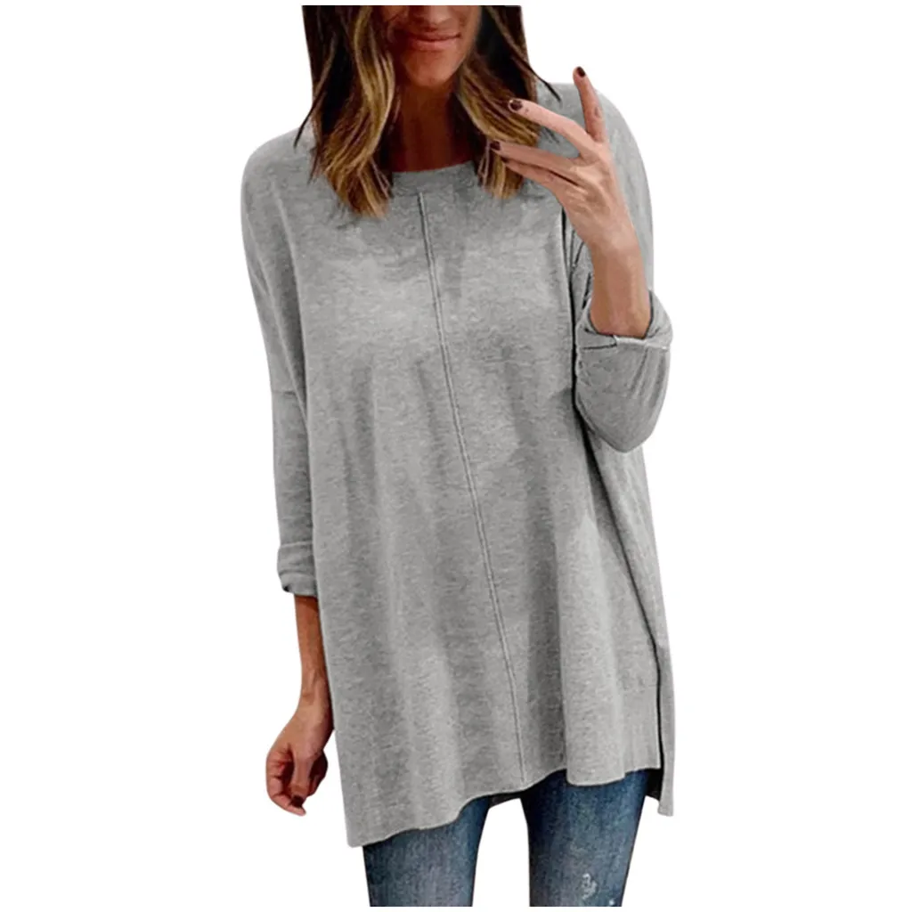 5xl, Женская туника, блузка размера плюс, зимняя, круглый вырез, чистый цвет, блуза с длинным рукавом, повседневные пуловеры, топы, Blusas Mujer De Moda