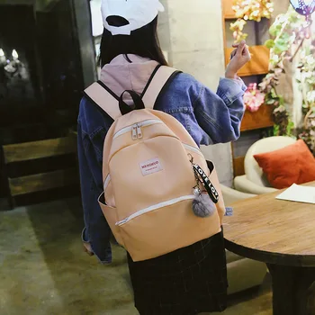 

Girl's Backpack 2020 New Pure PU Wild Letter Labeling Ribbon Print Student School Bag